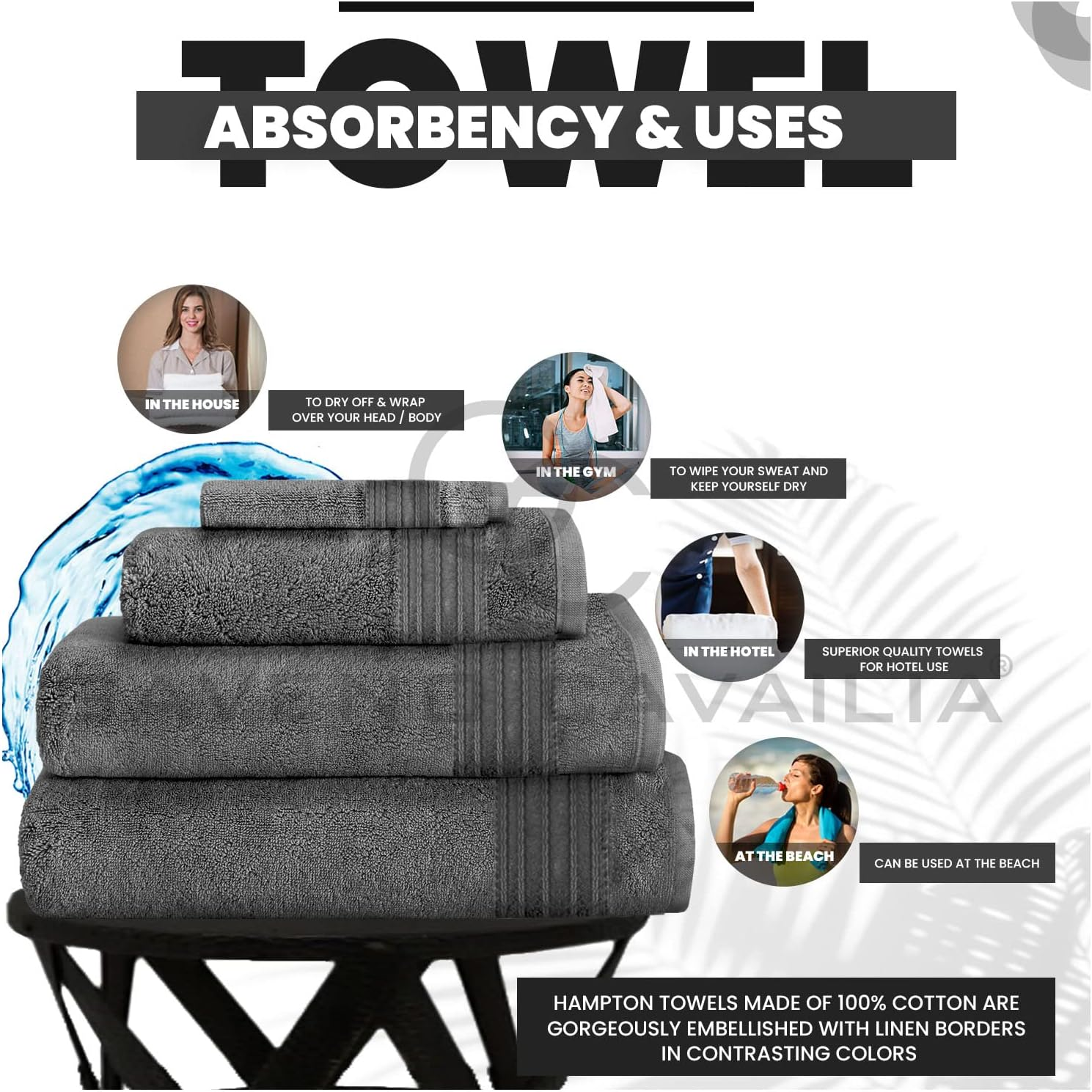 GC GAVENO CAVAILIA 4 PK Extra Large Bath Sheet, Water Absorbent Cotton Towels, 450 GSM Quick Dry Towels Set, Charcoal - Navy image number 4