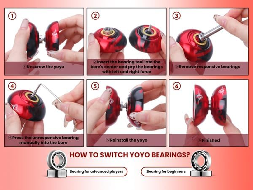 MAGICYOYO N11 Professional Unresponsive Yoyo & Responsive Yo Yo for Kids 8-12 or above Alloy Aluminum Yo-Yo with Yoyo Bag, 1 Glove, 12Strings and Responsive Bearing Kit (Black Red) image number 3