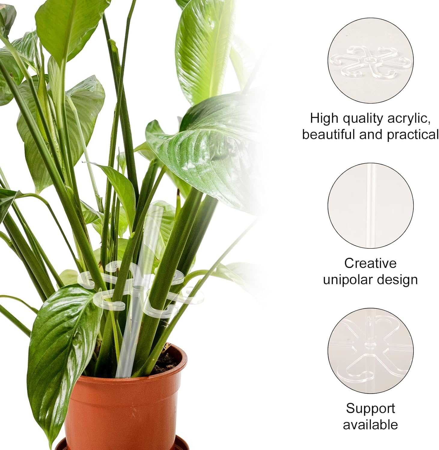 Climbing Houseplant Stem Supports, 4Pcs Clear Plastic Flower Plant Growth Stake Trellis,Stem Support Hooks Plant Vine Wall Clip Plant Support Stake,Climbing Houseplant Stem Holder Plant Climbing Rack image number 2