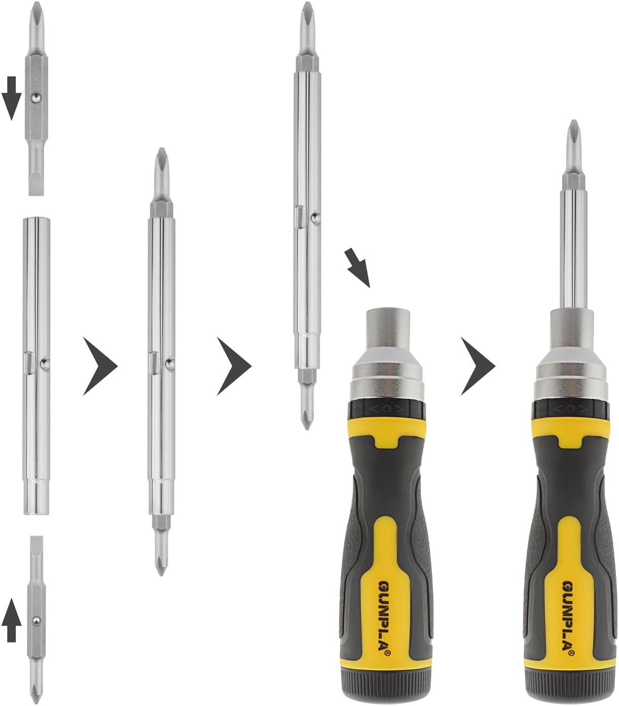 Gunpla 16Pcs Ratchet Screwdriver Set, Double End Ratcheting Torx Phillips Hex Bits Screwdrivers Heavy Duty Chrome Vanadium Steel Cr-V TPR Plastic Ergonomic Handle &ndash; Multi Bit Tool Kit image number 5