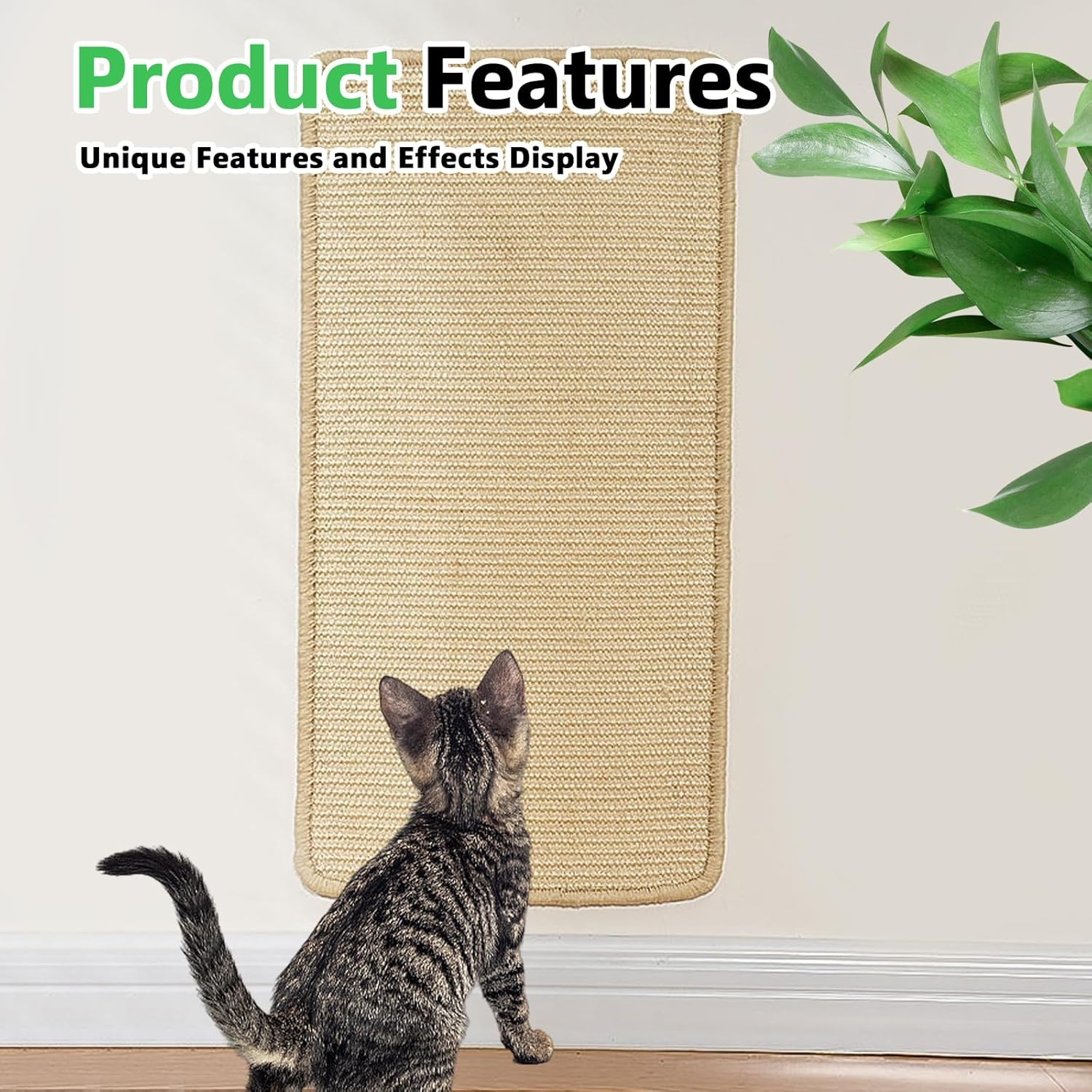 SPORWAY Pack of 2 Cat Scratching Mats: Sisal Carpet, Cat Scratch Protection Sofa, 50 X 25 Cm, Cat Scratching Boards, Durable and Easy to Clean, Sisal Carpet, Wood Colour image number 6