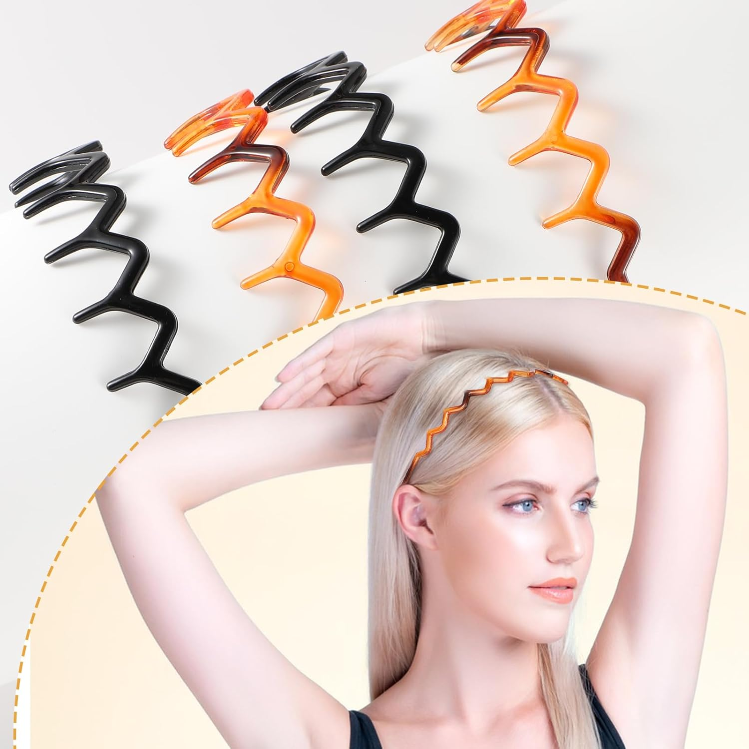 Pack of 4 Zigzag Headbands, Shark Tooth Hair Comb Headband, Wavy Plastic Zigzag Headband, Make up Headband for Women, Sports, Outdoors, Daily