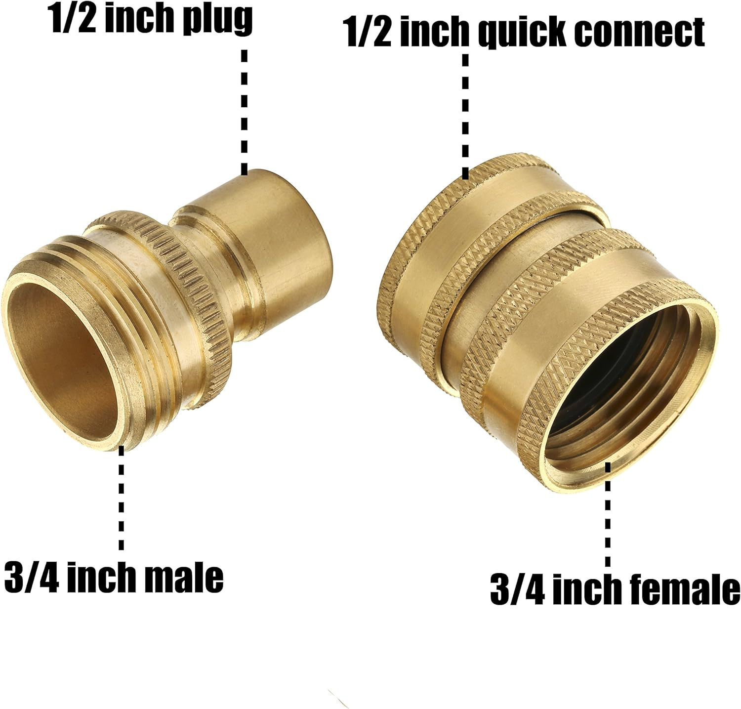 M MINGLE Garden Hose Quick Connect Fittings, 3/4'' GHT Solid Brass, Quick Connector Set, 2-Pack image number 1