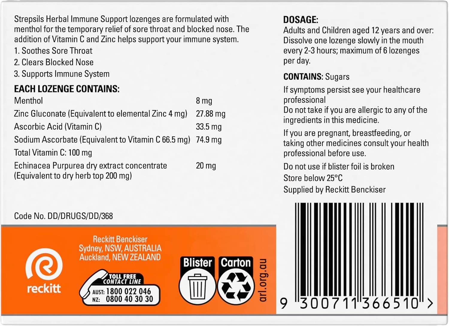 Strepsils Herbal Immune Support Lozenges, Elderberry, 16 Pack image number 2