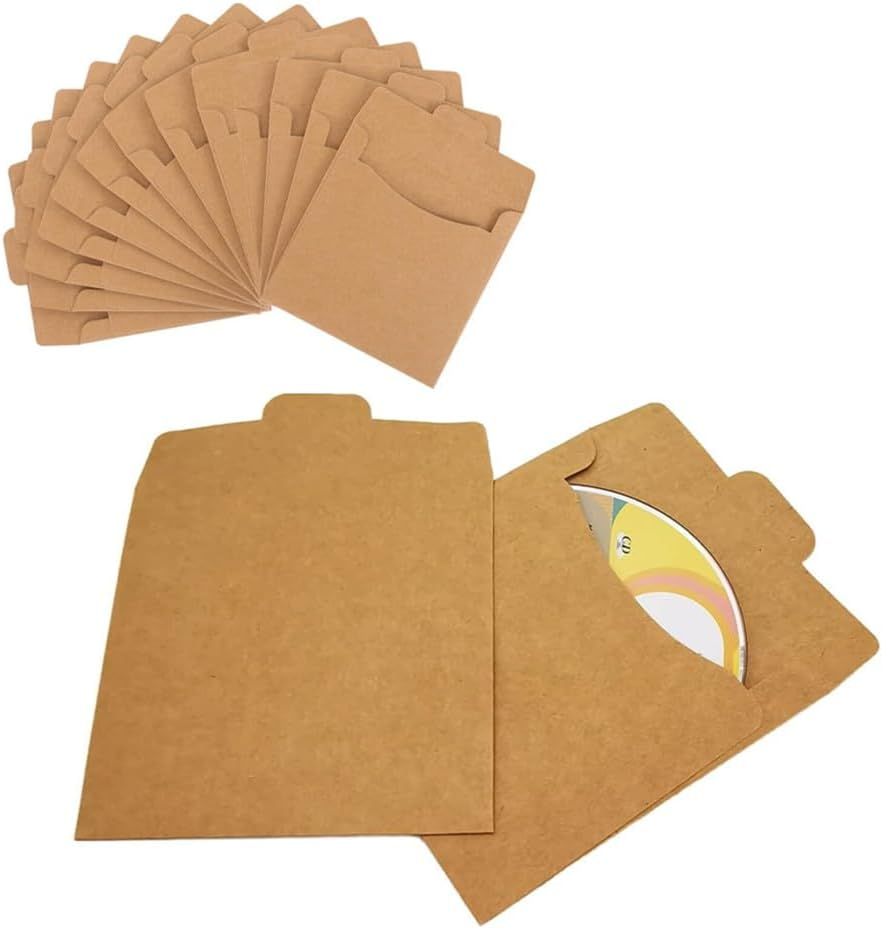 Granmagazz Kraft Paper DVD Envelopes Cardboard CD Sleeves, 50 PCS CD Sleeves Durable Kraft Paper CD/DVD Storage Bags, Secure Flap Closure, Ideal for Media Storage & Protection image number 3