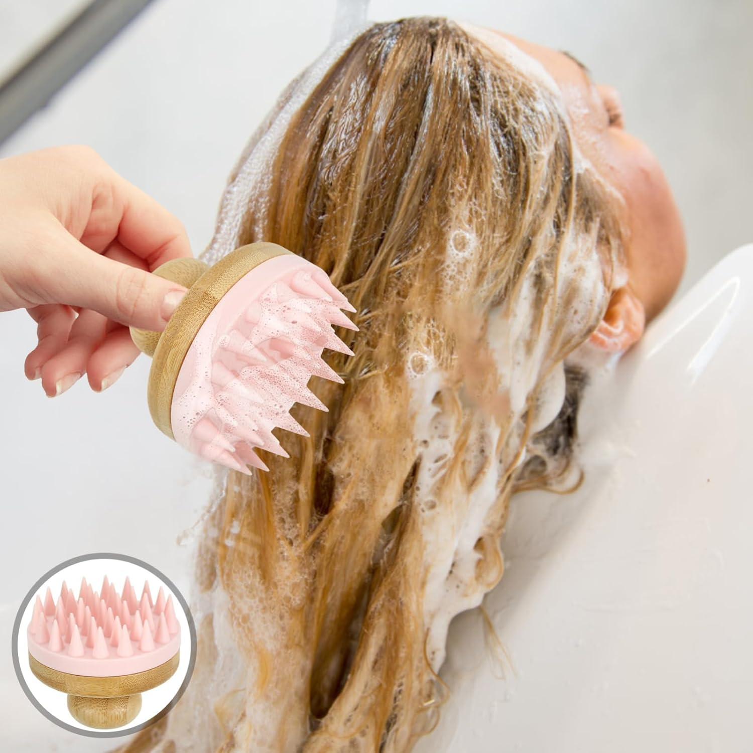 Healeved Silicone Scalp Massager Shampoo Brush for Hair Care Pink Soft Head Scrubber Home Hair Scalp Massage Tool Shower Use