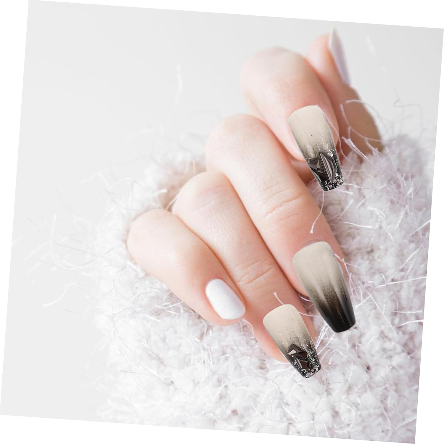 PENIKOKO Medium Dark Glitter Nail Tips Handmade Press Nails Rhinestones Temporary for Women Girls image number 4