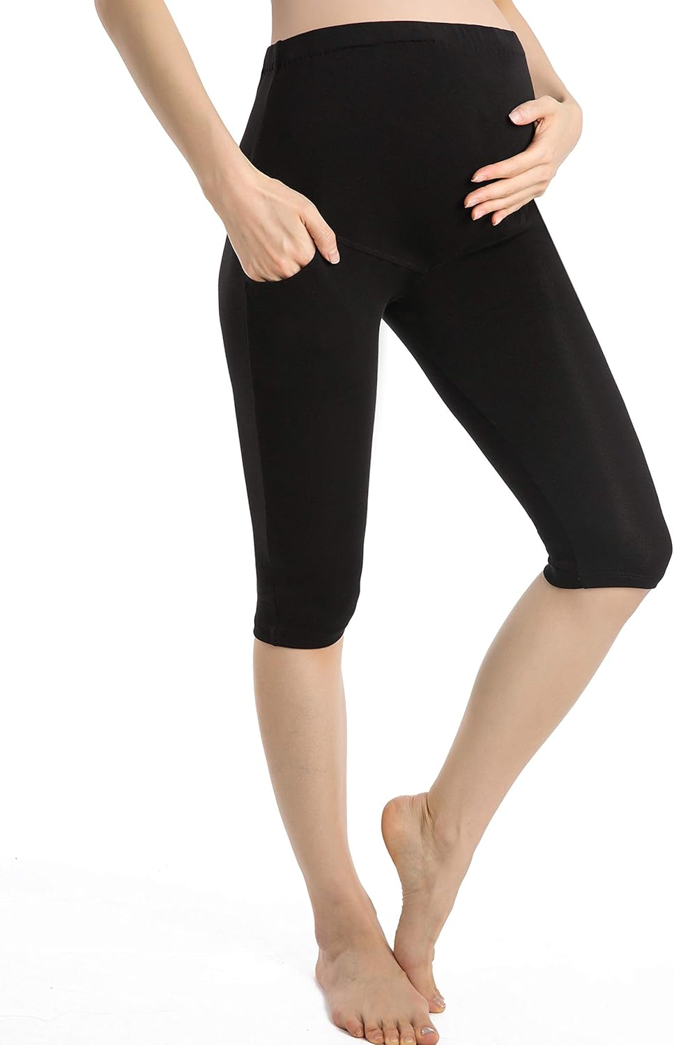 Ferrieswheel Story Maternity Shorts for Women Pregnancy Leggings Capri over Belly Pregnant Pants