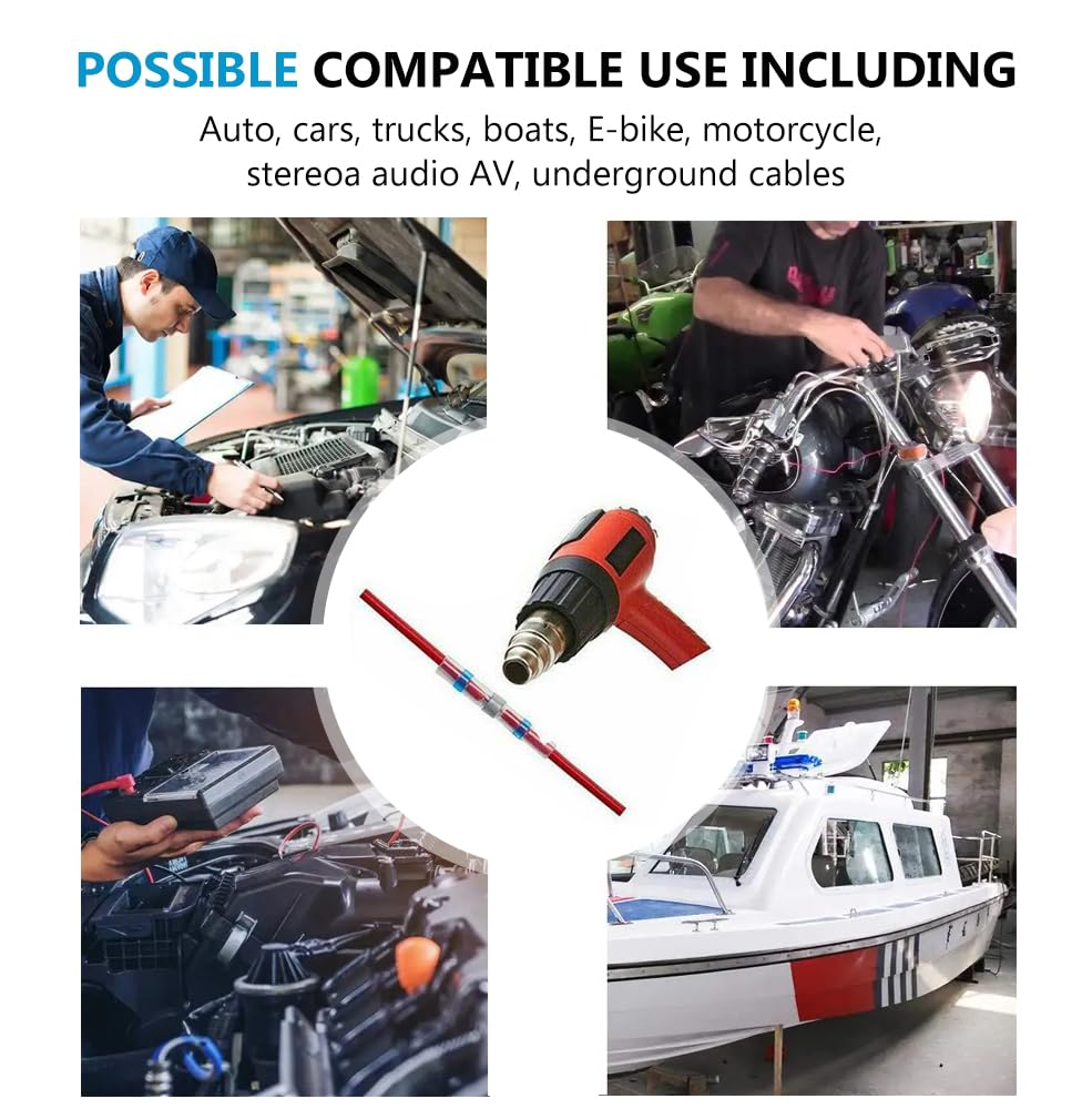 RINGSUN 100Pcs Electrical Connectors, Heat Shrink Butt Connectors, Solder Seal Wire Connectors, Waterproof Solder Seal Heat Shrink Wire Terminal Connectors Kit image number 4