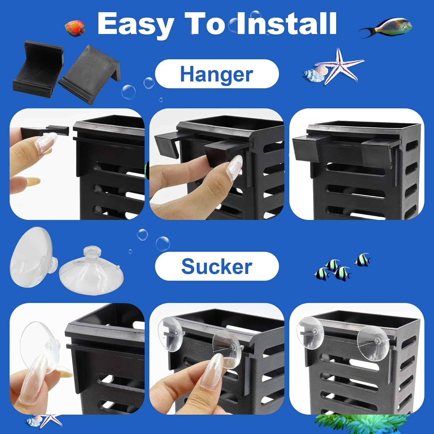 4 PCS Aquarium Plant Holder with 24 Hooks and 8 Suction Cups, Hanging Plant Holder for Fish Tank, Aquatic Plant Pots for Aquarium Decorations Plants, Hanging Aquatic Planter Cups (Black) image number 3