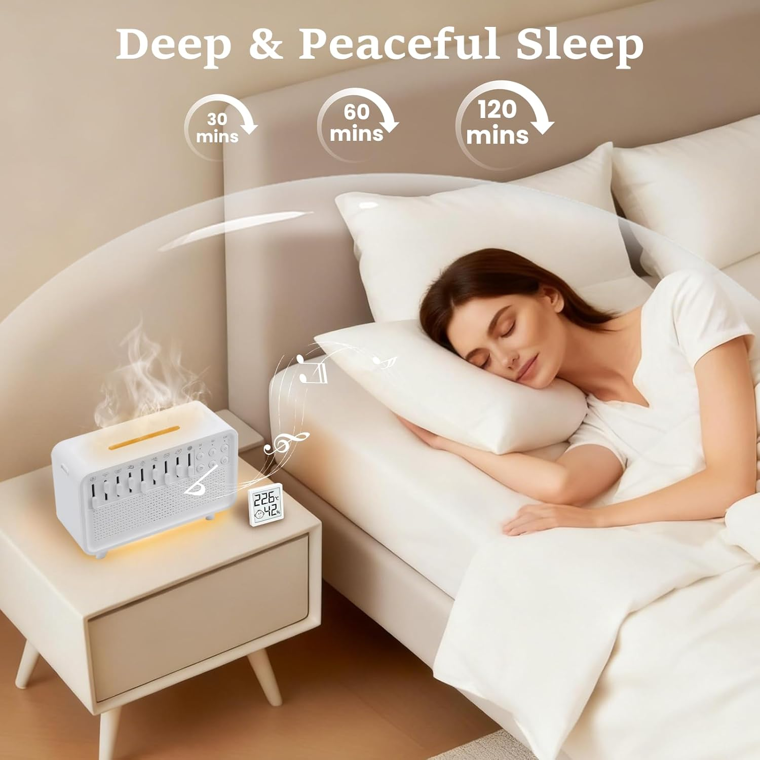 White Noise Humidifier Night Light 4-In-1 White Noise Machine with 8 Ambient Sounds Air Humidifier for Bedroom Powered by USB Essential Oil Diffuser for Sleeping Meditation Work image number 3