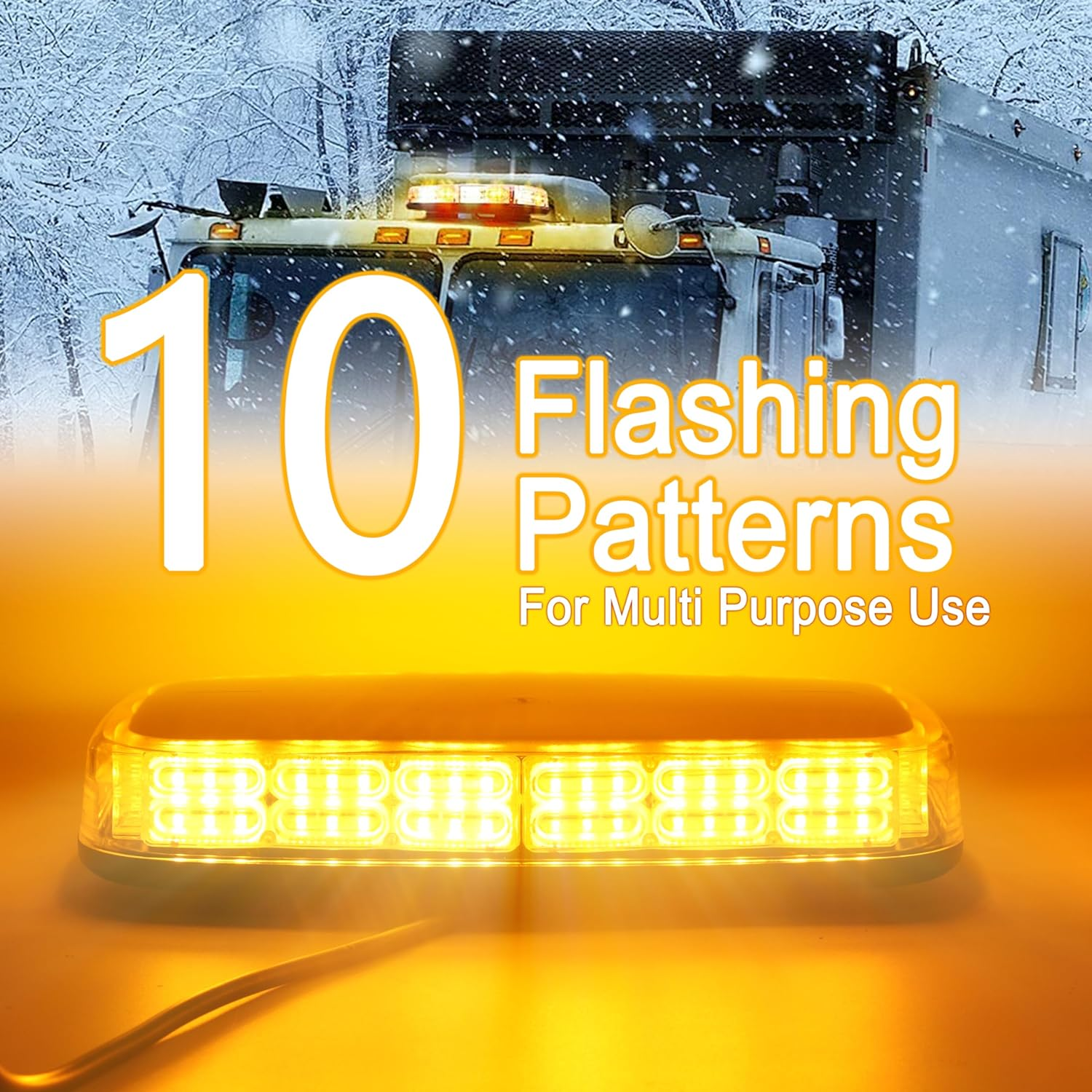 108LED Roof Top Mini Emergency Strobe Light Bar for Vehicle, Flashing Safety Warning Light with Magnetic Base, Beacon Light for Snow Plow, Truck, Construction Vehicle (Amber/White) image number 4