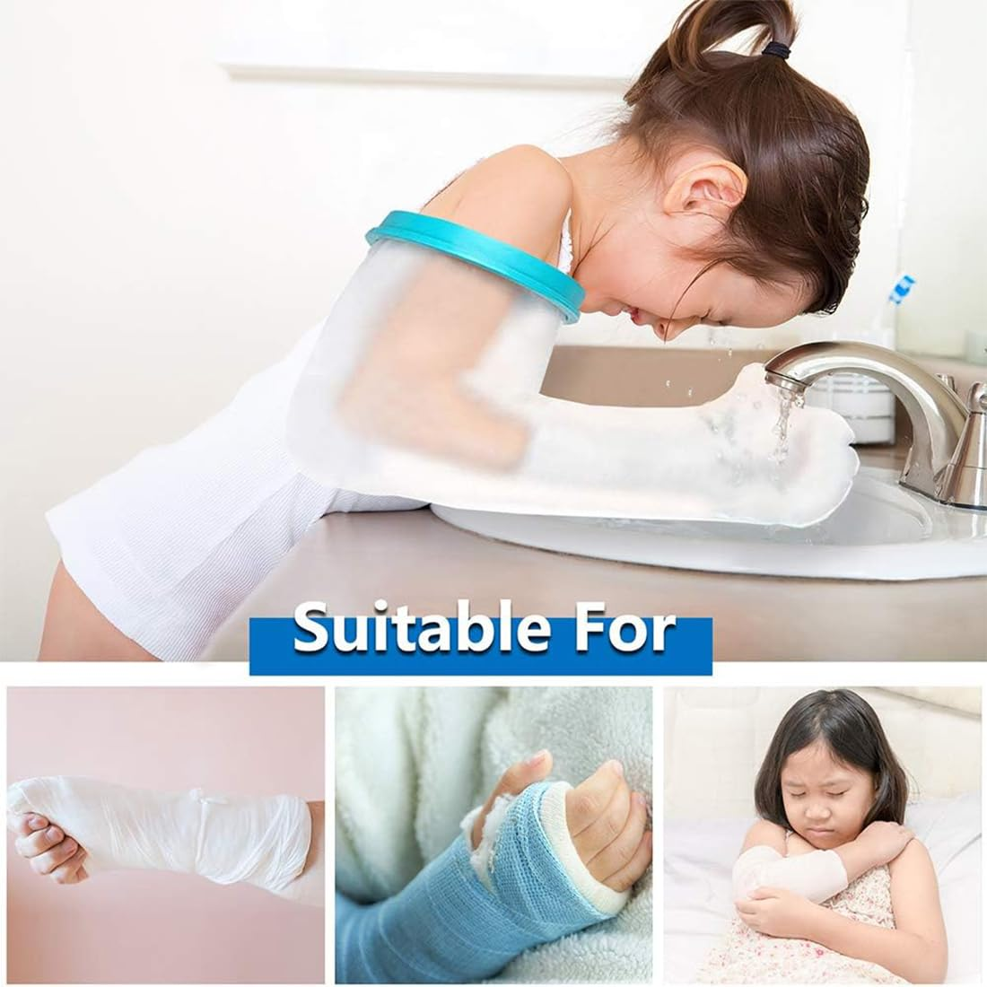 Kids Arm Cast Cover for Shower Bath, Waterproof Watertight Cast Bandage Protector Arm Cast Sleeve Bag Covers, Reusable Child Teen Cast Shower Cover for Arm Hand Broken Surgery Wound Burns image number 1