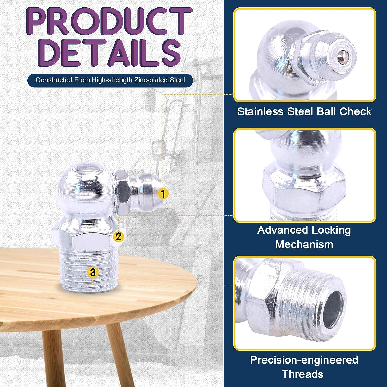 Swpeet 245Pcs SAE & Metric Grease Nipple Assortment Kit, Hydraulic Grease Fittings Standard with Plastic Grease Fitting Cap &ndash; 1/4", 1/8" M6 M8 M10 Straight, 90 Degree, 45 Degree Angled Grease Zerks image number 1