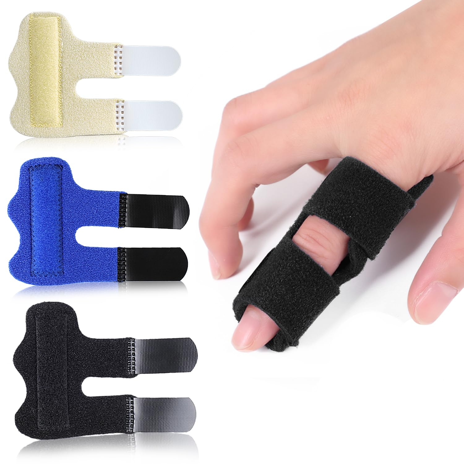 4 Pcs Trigger Finger Splints/Brace for Knuckle Immobilization, Broken Finger Protection, Straightening & Arthritis Pain Relief (Black) - Blue image number 5