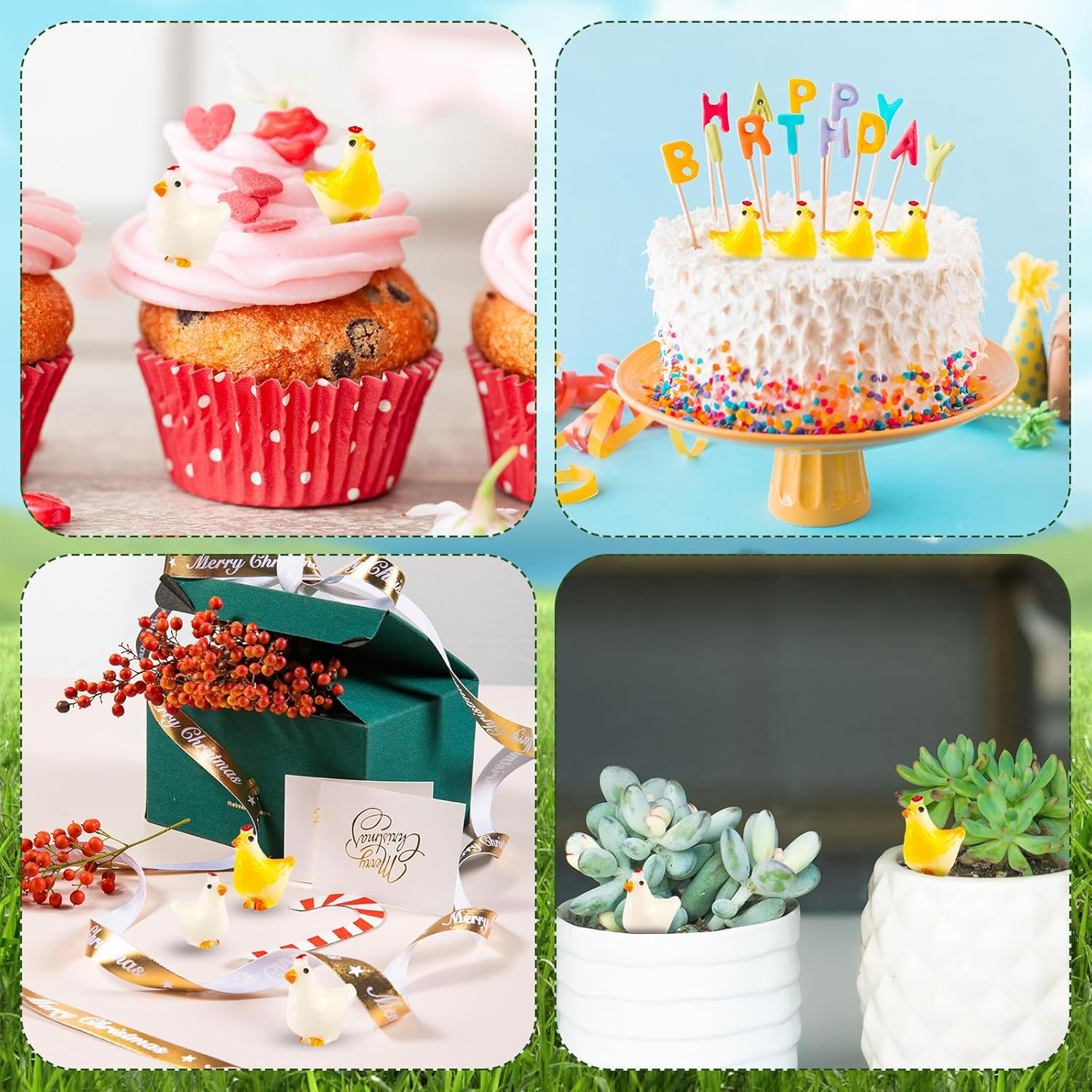 PEUTIER 50Pcs Miniature Resin Chickens, 2 Colors Mini Resin Chickens Tiny Hen Figurine Ornaments Decor for Garden Landscape Home Decoration & Birthday Party Landscape Potted Plants Cake image number 2