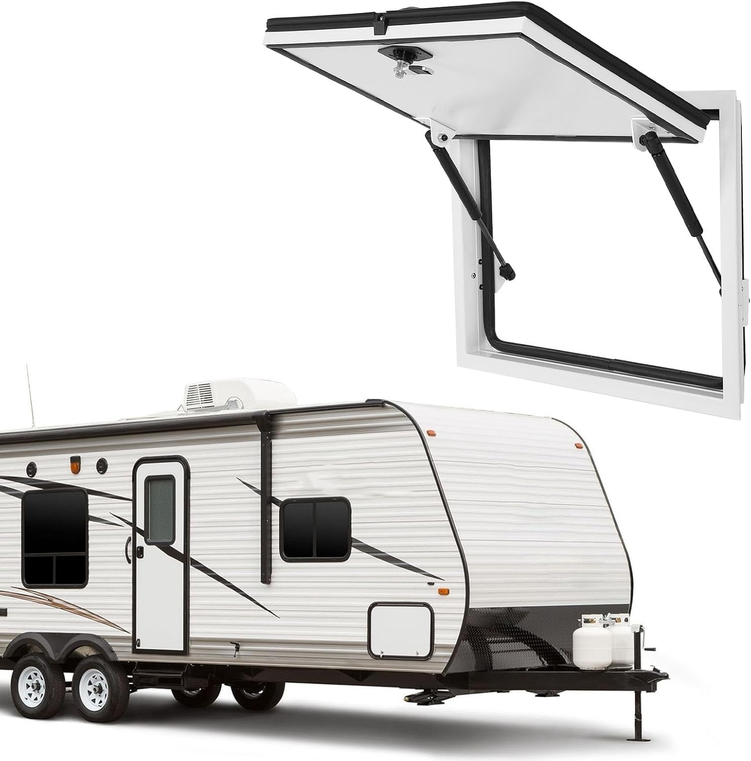 TOPINCN RV Storage Hatch Door for Caravan, Aluminum Alloy Square RV Baggage Door with Lock Support Rod, Waterproof and Corrosion Resistant Compartment Fit for Access Storage image number 1