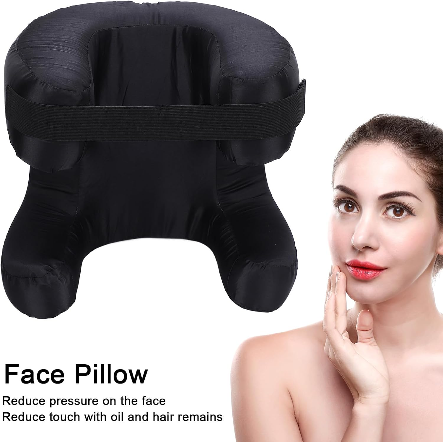 Face Pillow, Silk Fabric Memory Foam Soft Cushioning, Ergonomic Beauty Pillow for Back Sleep, anti Wrinkle Pillow, Back Sleep Training Pillow (Black) image number 3