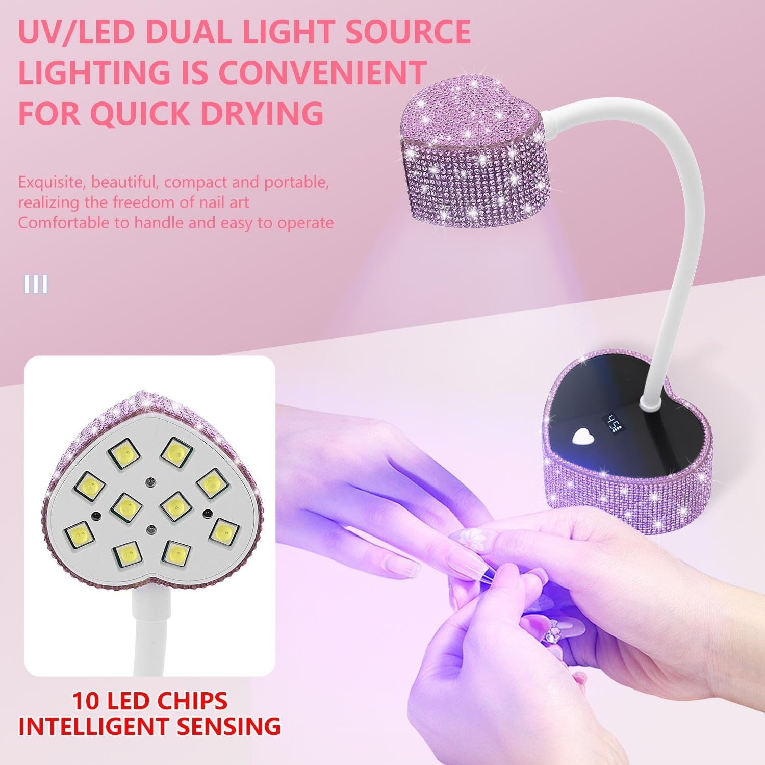 Bouzaak UV LED Nail Lamp, Heart Shaped UV Light for Gel Nails Polish, Rechargeable 36W Quick Drying Goosenecks Flash Cure Nail Dryer (Purple) - Silver image number 7