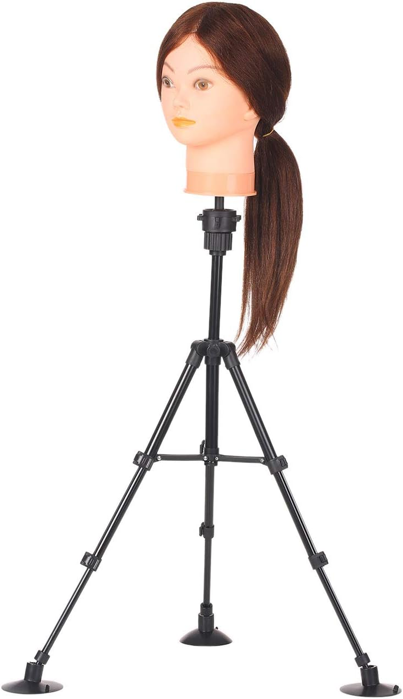 Wig Stand Tripod with Suction Cups Mini Adjustable Mannequin Head Stand Manikin Head Tripod Stand Portable Cosmetology Hairdressing Training Mannequin Head Stand