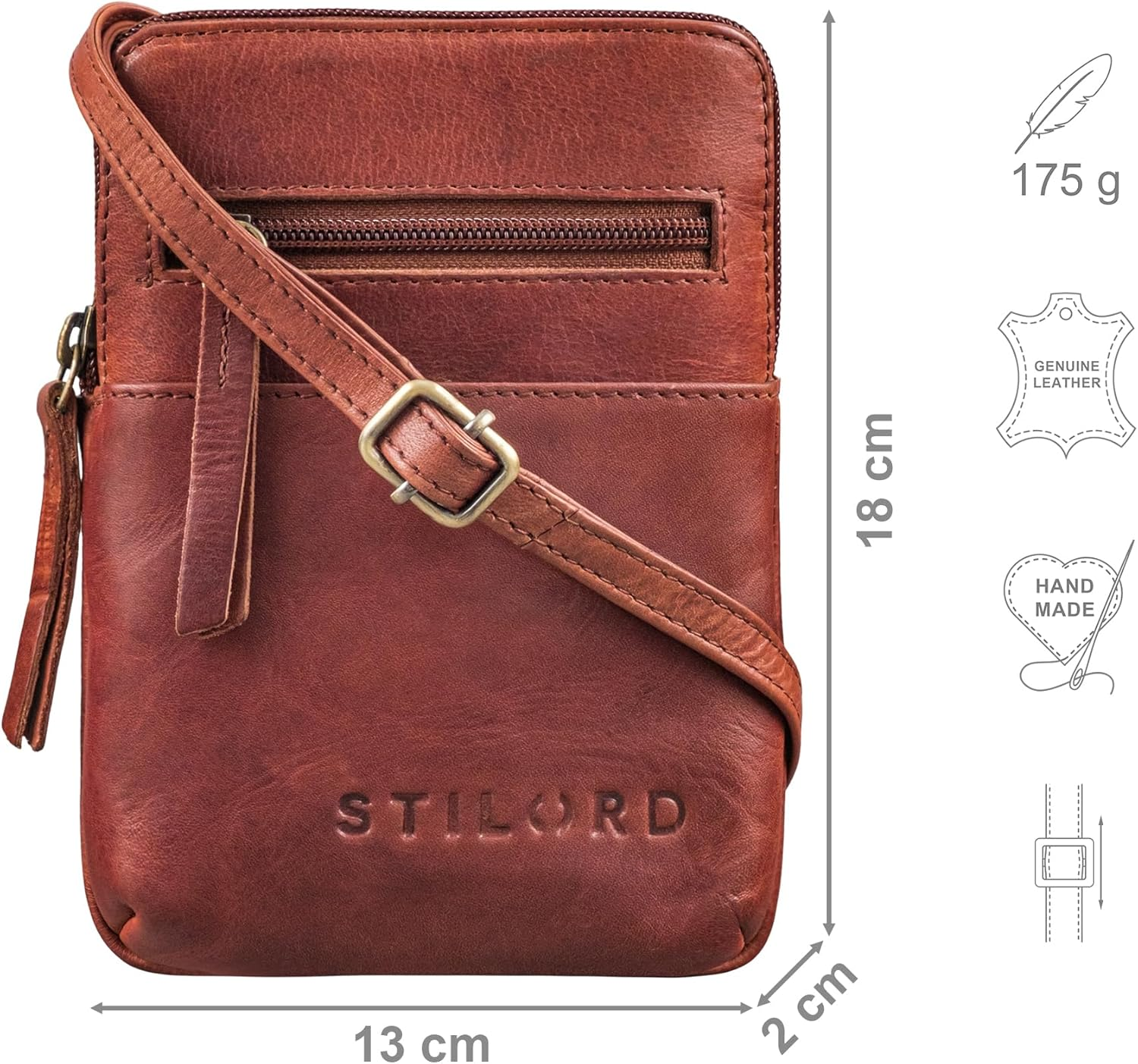 STILORD 'Indie' Neck Pouch for Men and Women, Small, Vintage Festival Bag, Genuine Leather Chest Pocket, Small Mobile Phone Case Made of Real Leather image number 1