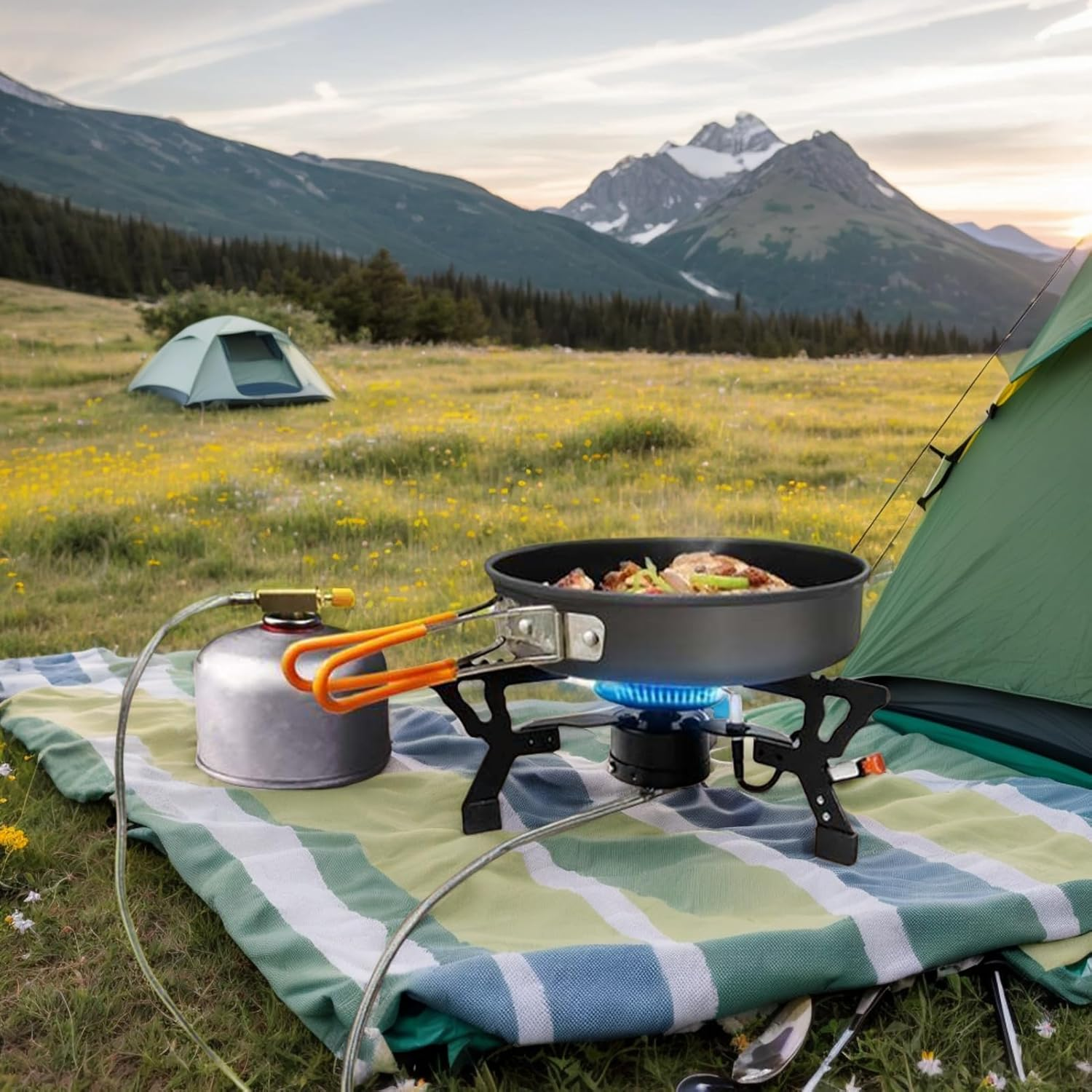 Camping Stove - Foldable Outdoor Stove for Hiking & Trekking | Windproof Folding Stove with Split Burner for Mountaineering Hiking Picnic Outdoor Cooking image number 4