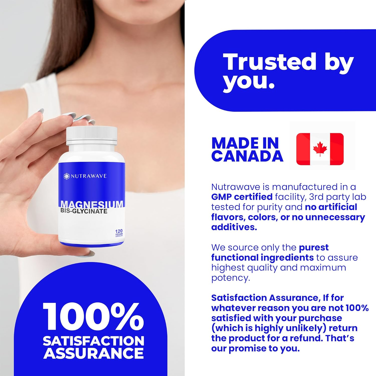 Nutrawave PURE Magnesium Bisglycinate 200Mg, Vegan, Gluten Free, 120 Capsules