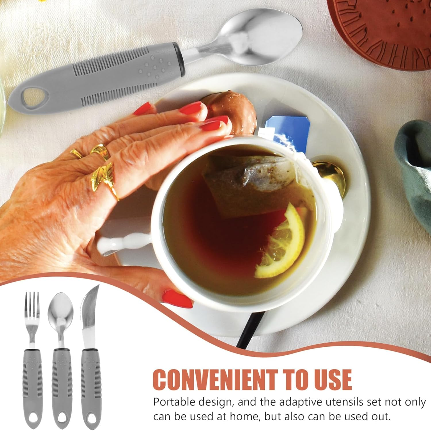 Mobestech Anti-Shake Utensils Set for Disabled Elderly Adaptive Eating Set Spoon Fork Knife Assistive Tableware Kit image number 3