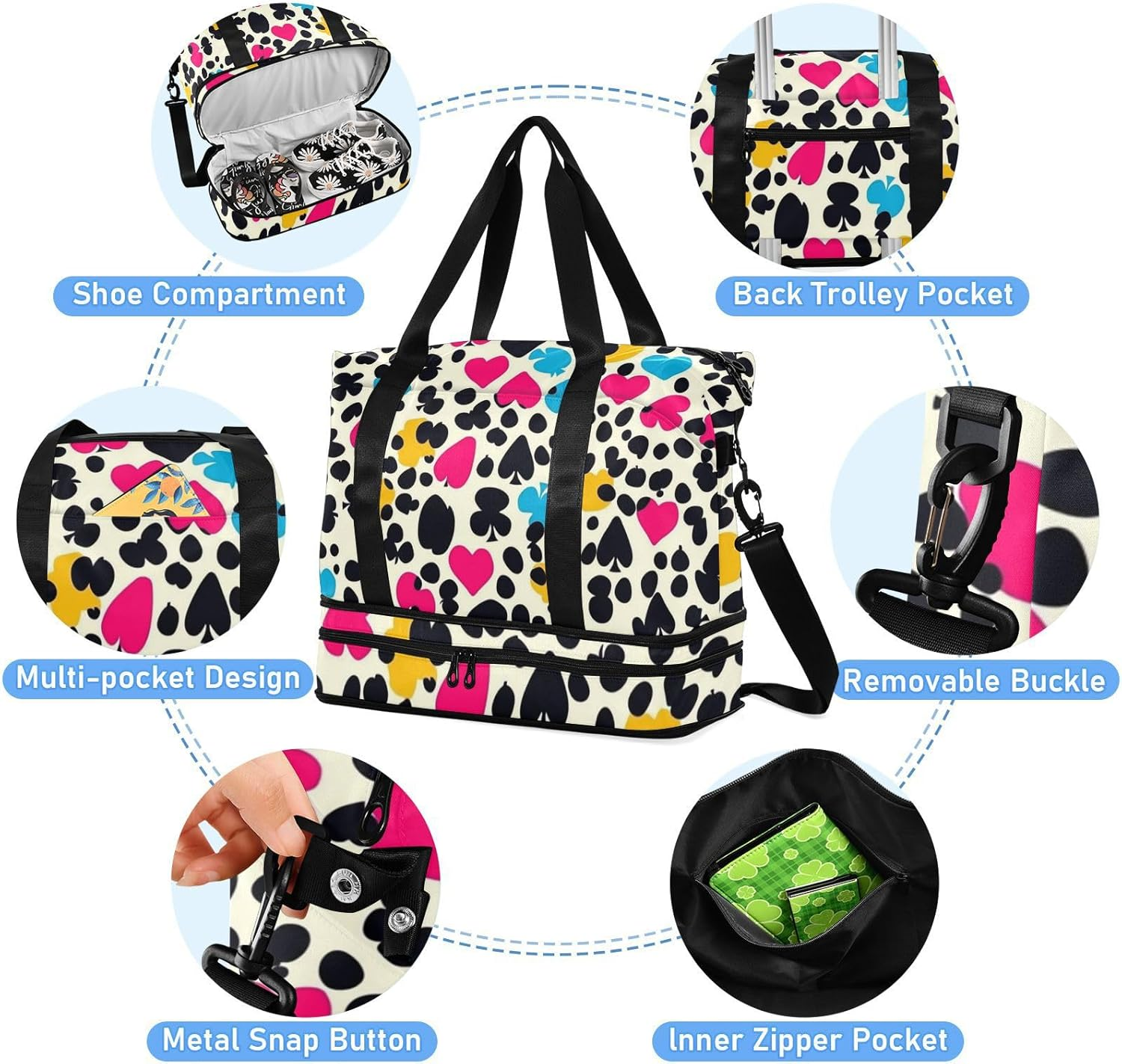 Cheetah Skin Print Texas Hold'Em Workout Bag Travel Weekender Gear Bag with Adjustable Strap for Airplane Traveling Waterproof, Cheetah Skin Print Texas Hold'Em, 1 Size image number 3