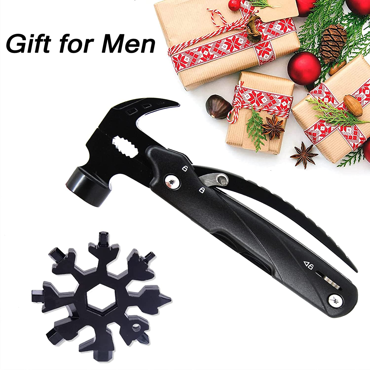 15-In-1 Multitool Hammer Black 18 in 1 Snowflake Multi Tool, Camping Accessories Survival Gear, Dad Husband Grandpa Men Cool Gadget Stocking Stuffers Gift, Christmas Birthday Father'Day Gift image number 4