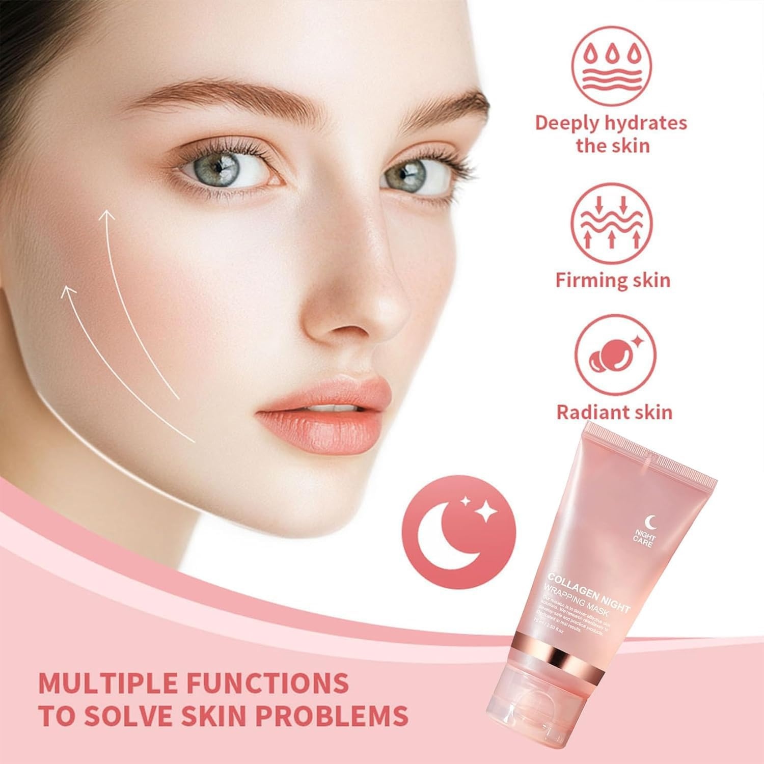 Collagen Night Wrapping Mask Peel-Off Overnight Collagen Face Mask - Deeply Hydrates & Firming & Glowy - Reduce Sagging & Wrinkle for Glowing Skin 75Ml with Mask Applicator image number 6