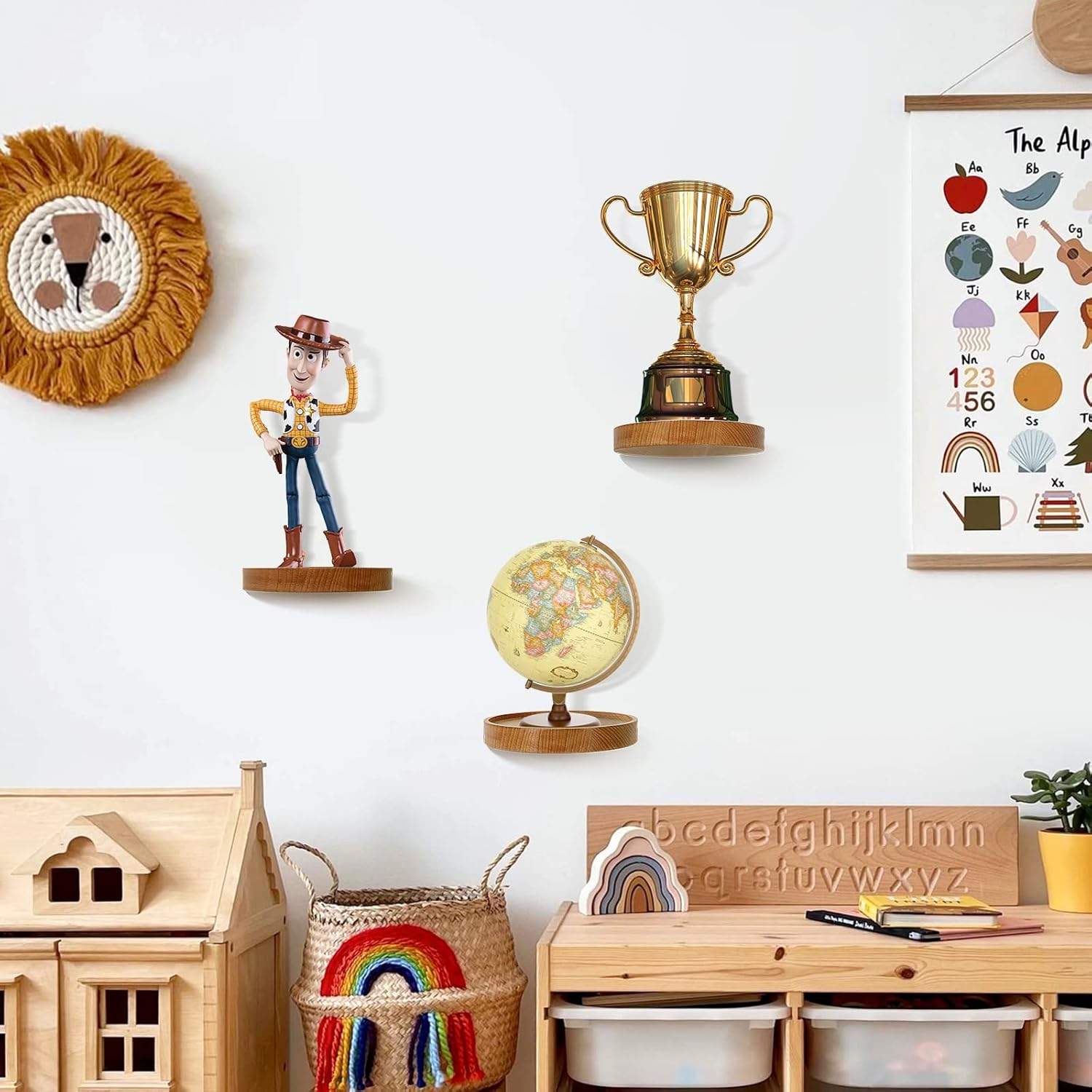 Acelist 3-Pack round Floating Shelves for Wall Decor, 6'' Diameter Beech Wood Floating Shelf, Cup Plant Wall Shelves for Bedroom, Bedroom, Living Room, Bathroom, Kitchen image number 6