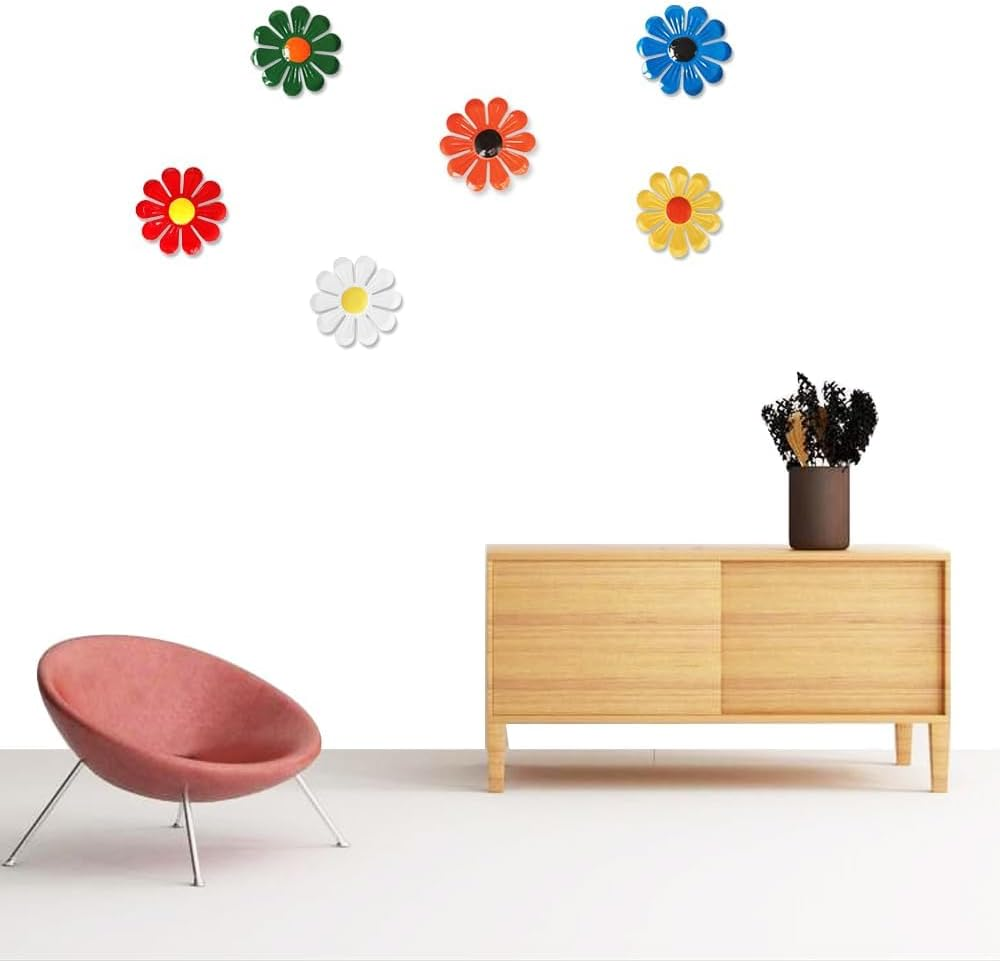 12 Pcs Garden Decor Including 6 Pcs Metal Flowers 6 Pcs Metal Butterflies Wall Art Decor Sunflower Daisy Hanging Ornament for Outdoor Backyard Christmas Fence Decor Indoor Living Room Bedroom