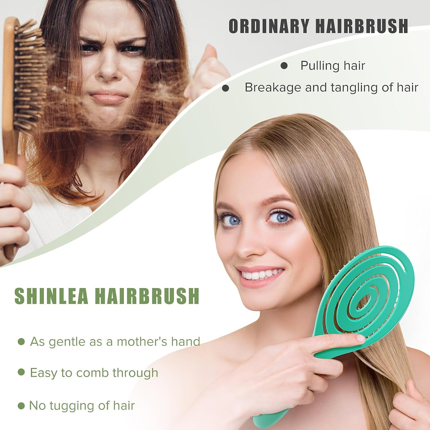 SHINLEA Detangle Hair Brush anti Tangle Hair Brush, Detangling Wet & Dry Hair Brush Spiral Hairbrush for Women, Men, Kids, Glide through Tangles for All Hair Types (Green) - Green image number 5
