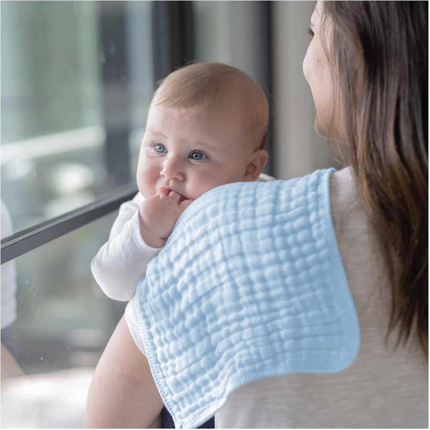 10-Pack Burp Cloths,100% Cotton Muslin Thickened Baby Burp Cloths Super Soft and Absorbent, Newborn Towels 20" X 10" (White+Blue) image number 6