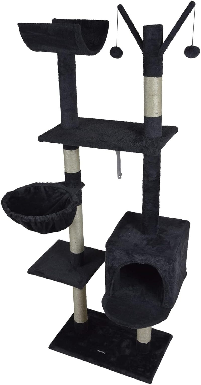 Love Story, Cat Scratching Post with 4 Platforms and Toys, Height 160 Cm, Anthracite image number 2