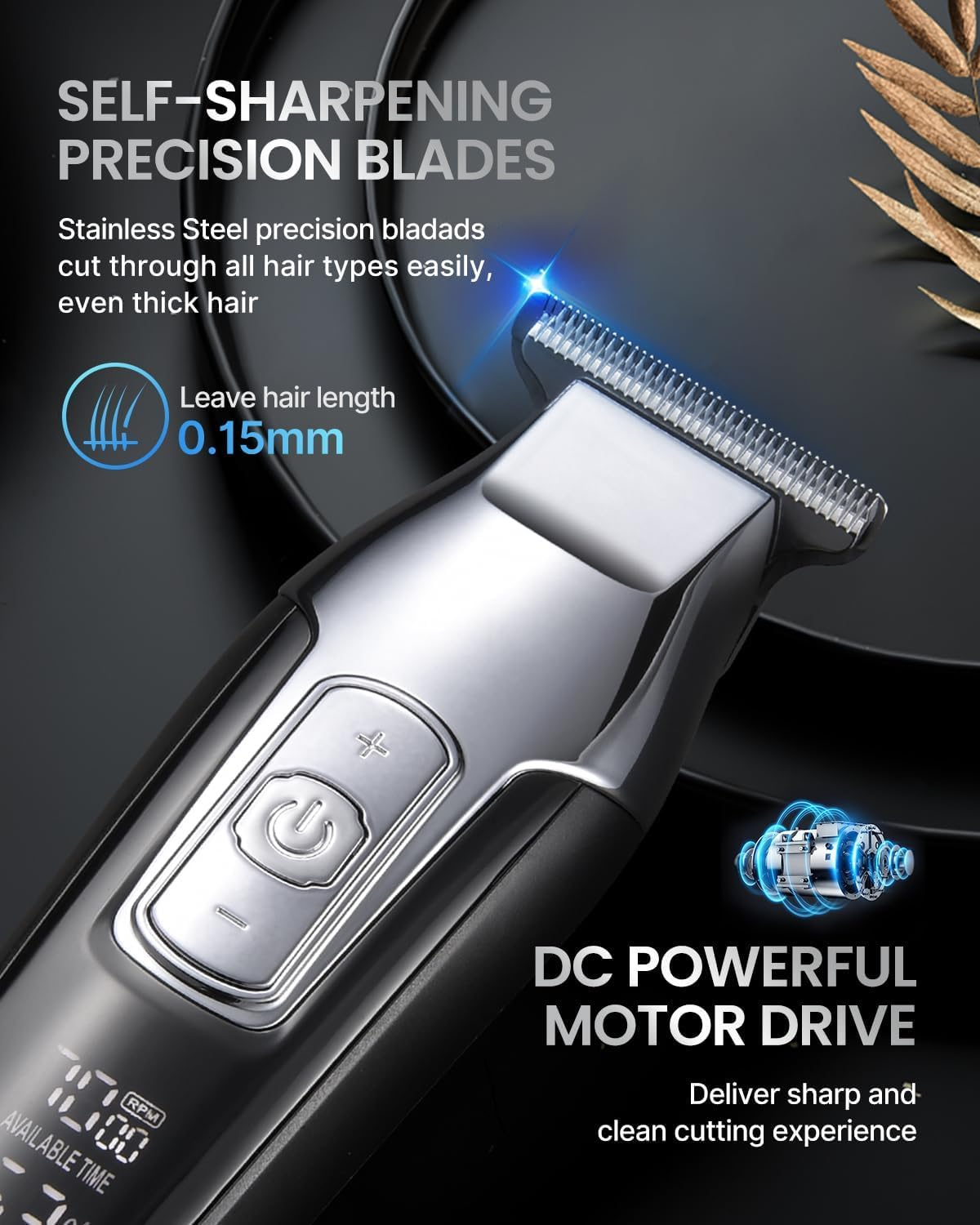 RENPHO Hair Clippers, 4-Speed Beard Trimmer Men Professional Hair Cutting Kit, LED Display Cordless Hair Trimmer 0.2Mm for Men & Kids, T-Blade Detailer Trimmer for Worldwide Travel image number 2