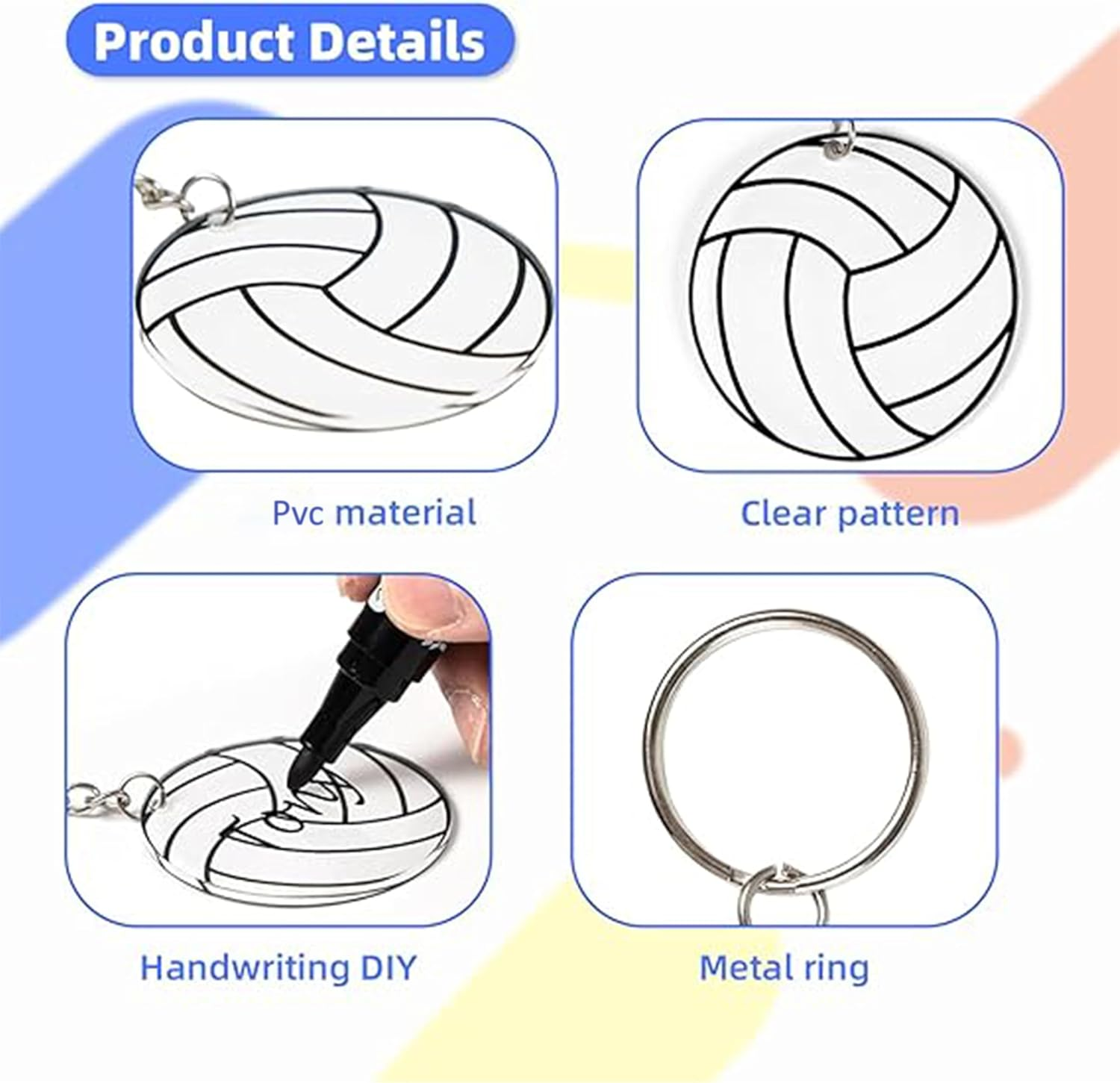 20 Pack Volleyball Keychains, Cute Sports Party Favors, DIY Name Tags, School Rewards, Volleyball Gifts for Kids, Small Team Souvenirs, Sports Ball Keychains image number 3