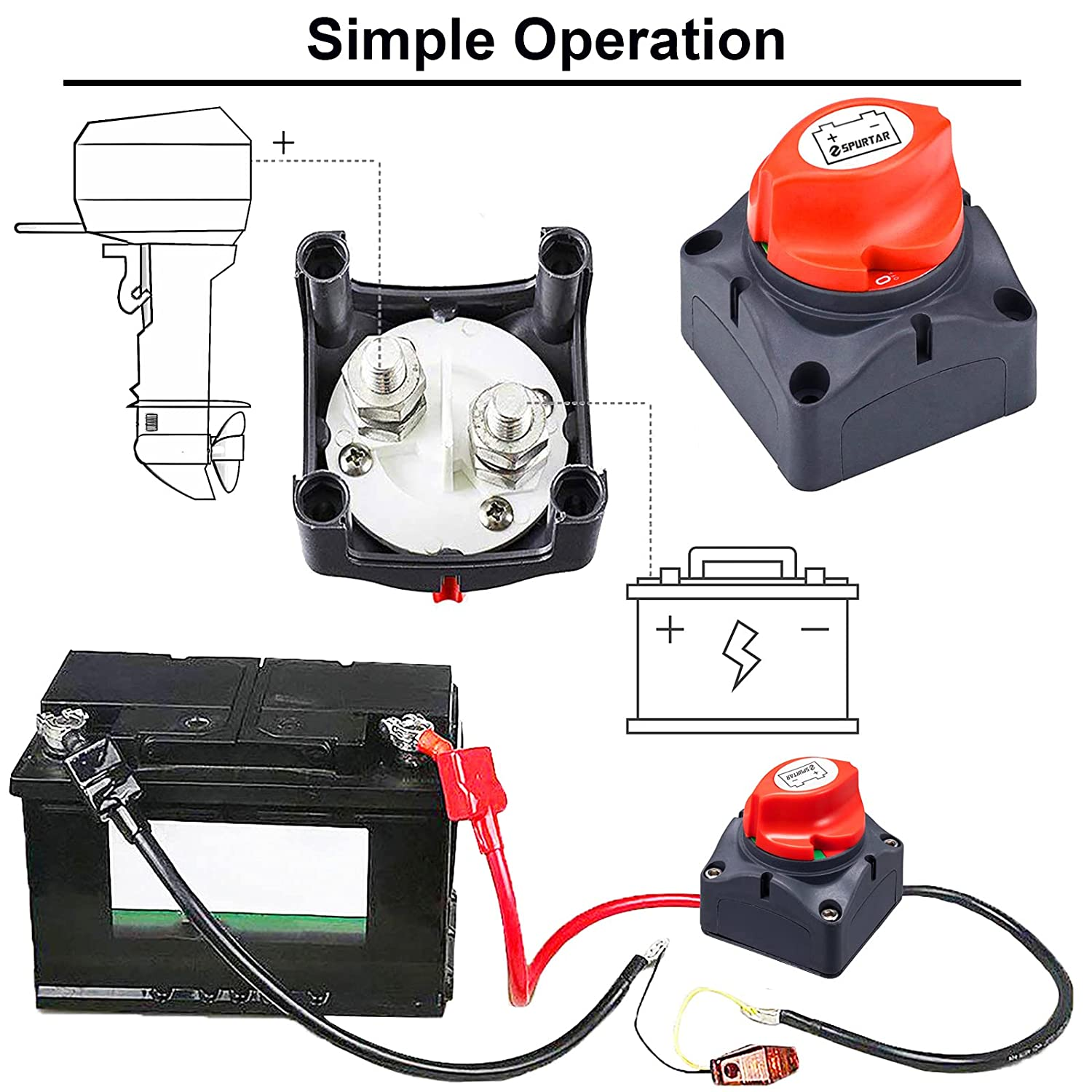 Spurtar Battery Isolator 12V 24V 48V Master Battery Disconnect Switch Battery Kill Switch Shut off Switch for Car for RV ATV UTV Caravan Boat Marine (On/Off) image number 1