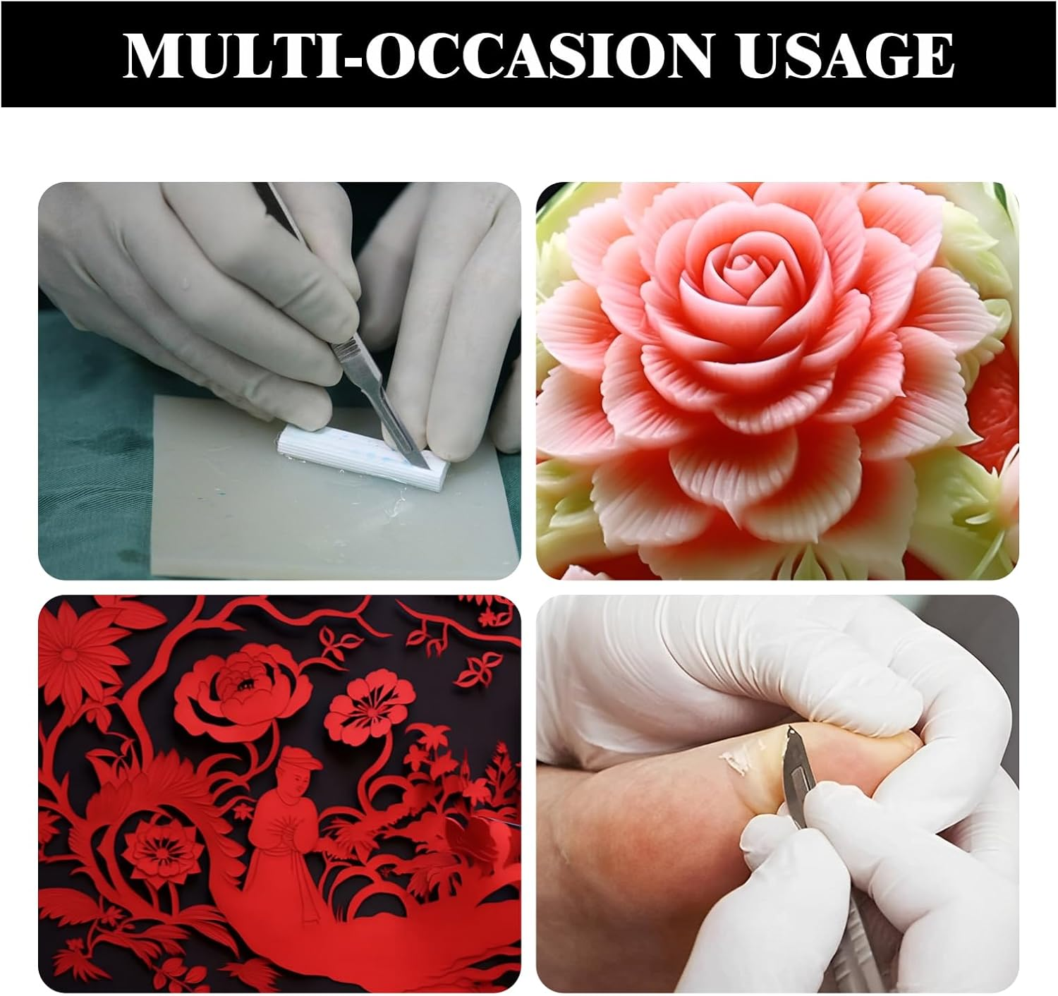 52 Pcs Scalpel Blades Kit, Carbon Steel Utility Scalpel Blade, 5 Styles Replacement Blades and 2 Pcs Knife Handle, DIY Cutting Hand Tools, Angled Cutter Knife for Anatomy Practicing, Sculpting​ image number 3