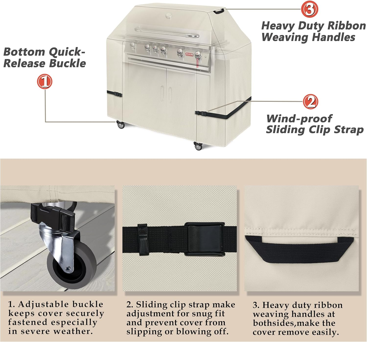 Porch Shield 50W X 24D X 46H Inch Premium Gas Grill Cover up to 48 Inch - Waterproof 600D BBQ Covers for Weber, Brinkmann, Char-Broil and More, Light Tan image number 7