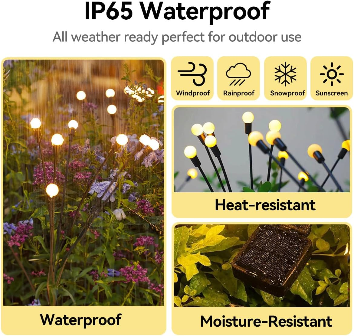 2 Pack Solar Fairy Lights Outdoor, 6 Head Each Total 12 LED Firefly Lights IP65 Waterproof Solar Starburst Swaying Lights for Garden Christmas Diwali Patio Decorations - Warm White image number 2