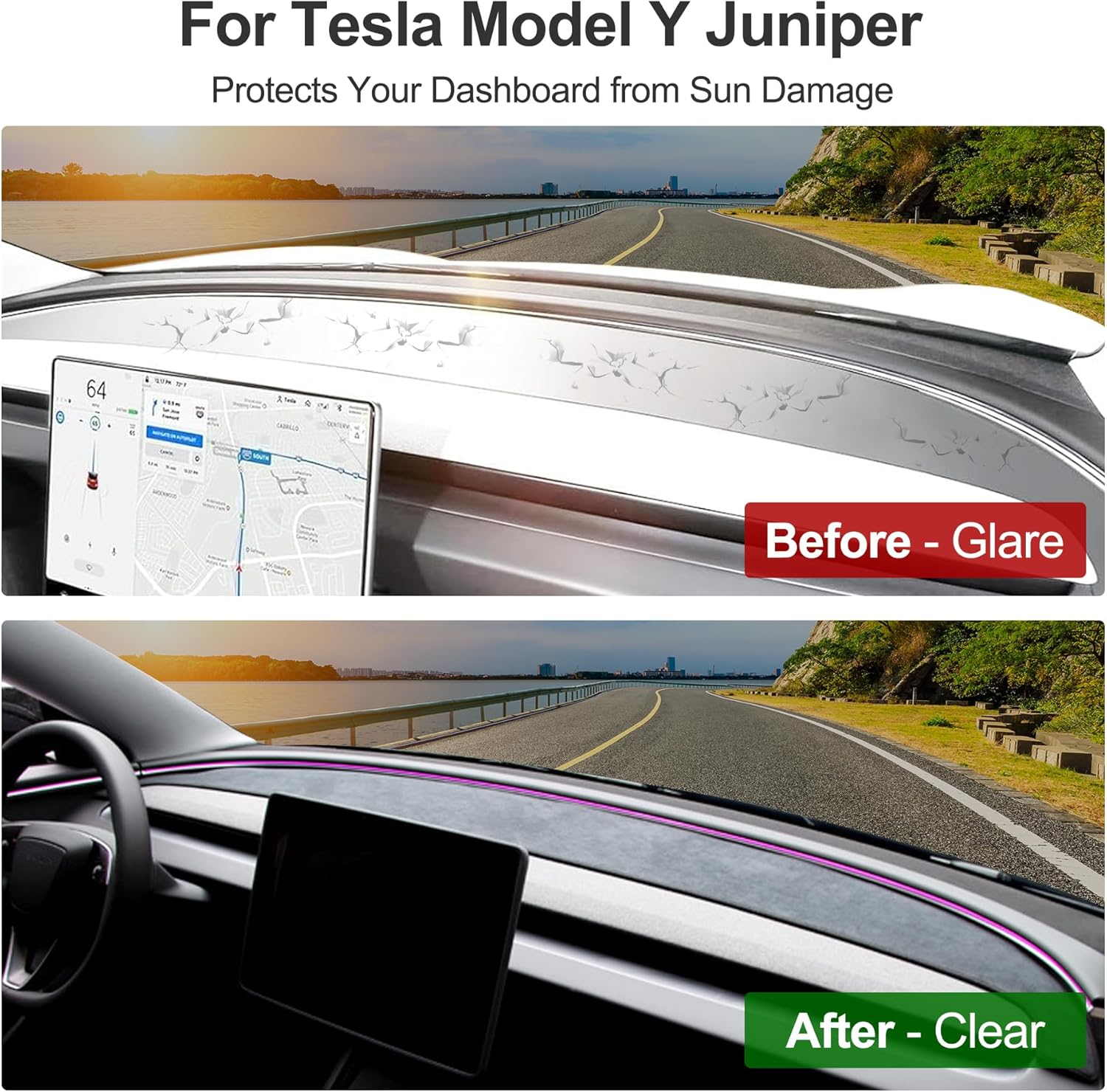 Dashboard Cover for Tesla Model Y Juniper 2025 2026, Non-Slip Anti-Glare Sunshade Suede Dash Board Mat Dash Protector Interior Accessories for UV Protection Heat Insulation image number 2
