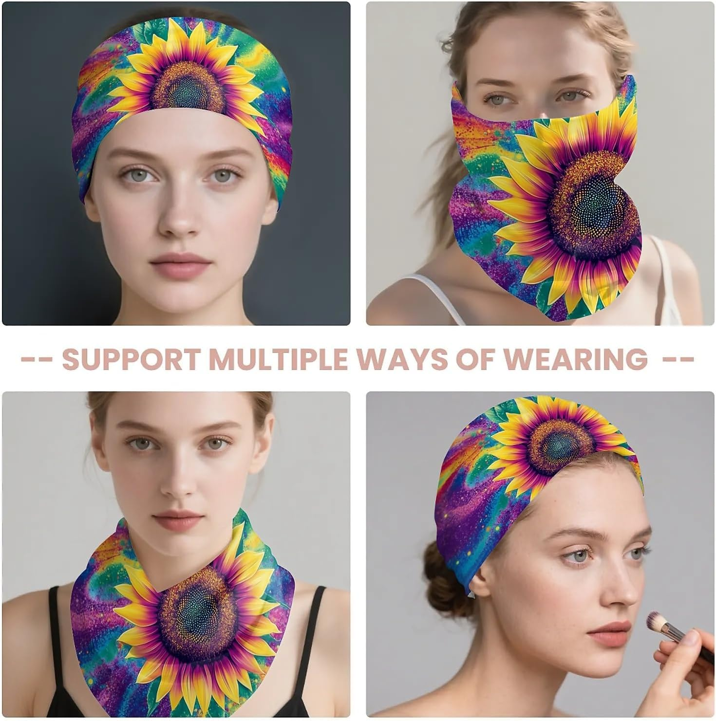 Abstract Neon Purple Women'S Slouchy Beanie Hat Cute Turban Hats Cancer Headwear Caps Baggy Skull Sleep Scarf - Blue Gradient Leopard image number 6