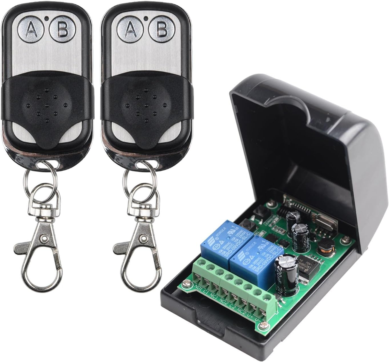 DC 12V Universal Wireless Remote Control Switch 433Mhz 2CH 10A Relay Receiver Module with 2 Channel Remote Transmitter DC 24V 36V 48V Wireless Switch for Various Wireless Controls image number 2