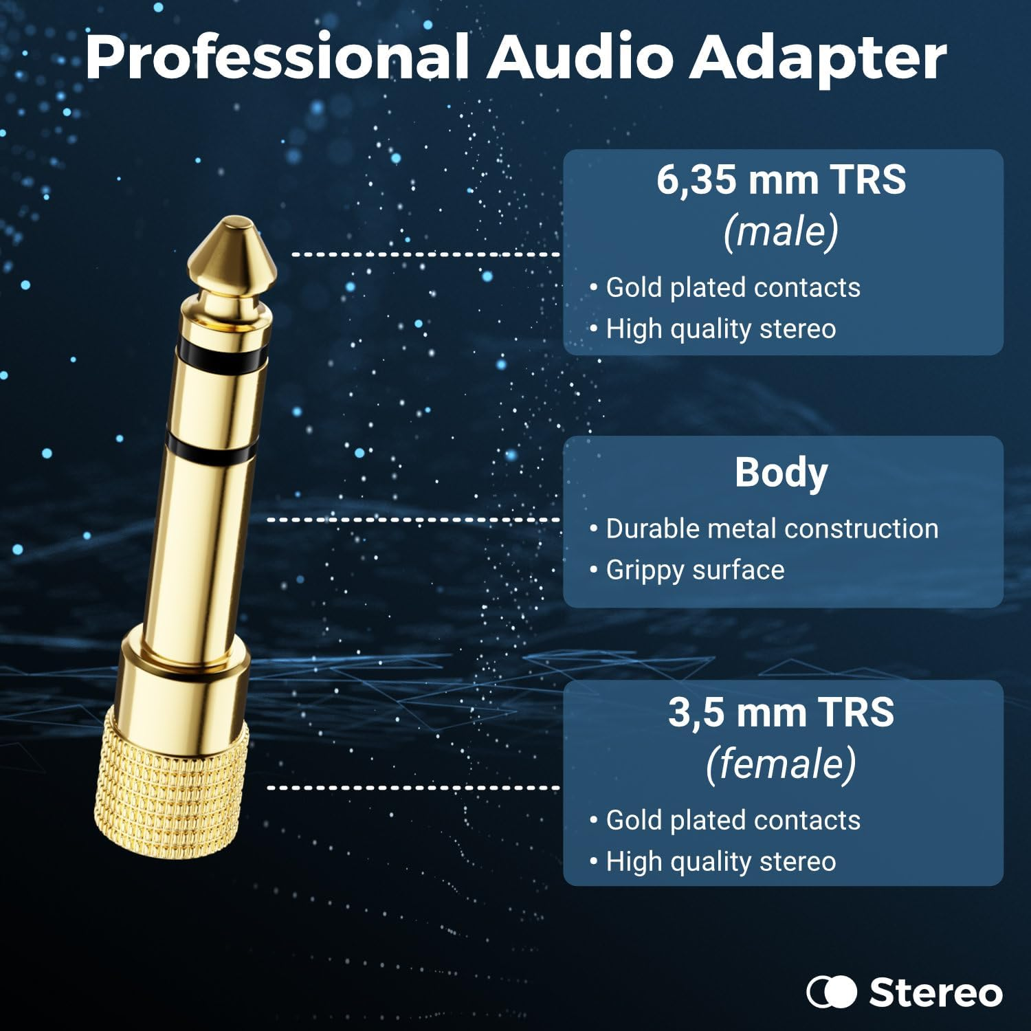 Deleycon Jack Adapter [Pack of 1] 6.35 Mm to 3.5 Mm - Stereo Audio Coupling Jack Adapter - for Headphones Guitar Hifi Receiver Amplifier Home Cinema Mixer Keyboard TRS image number 5