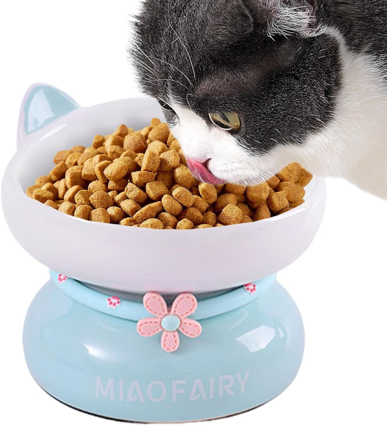 Yabauuop Ceramic Cat Food Bowls - 15 Degree Tilted anti Vomiting Cat Dog Water Bowl,Slanted Mouth, Raised Cat Bowls with Non-Sip Stable Base for Indoor Cats Kittens image number 6