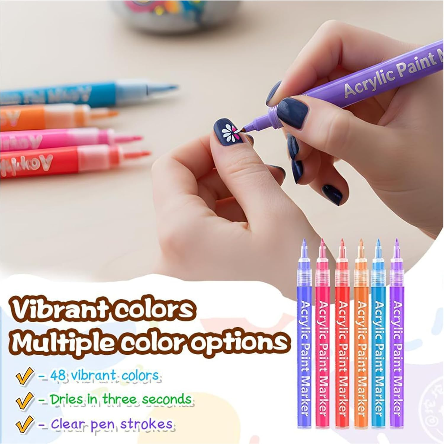 Nail Polish Pens - Quick-Drying Waterproof Fine Tip,0.5Mm Nail Doodle Pens Painting Tools - for Women Kids Teens Adults Beginners Drawing Painting Dotting Crafts Salon Home - 24 Colors image number 4