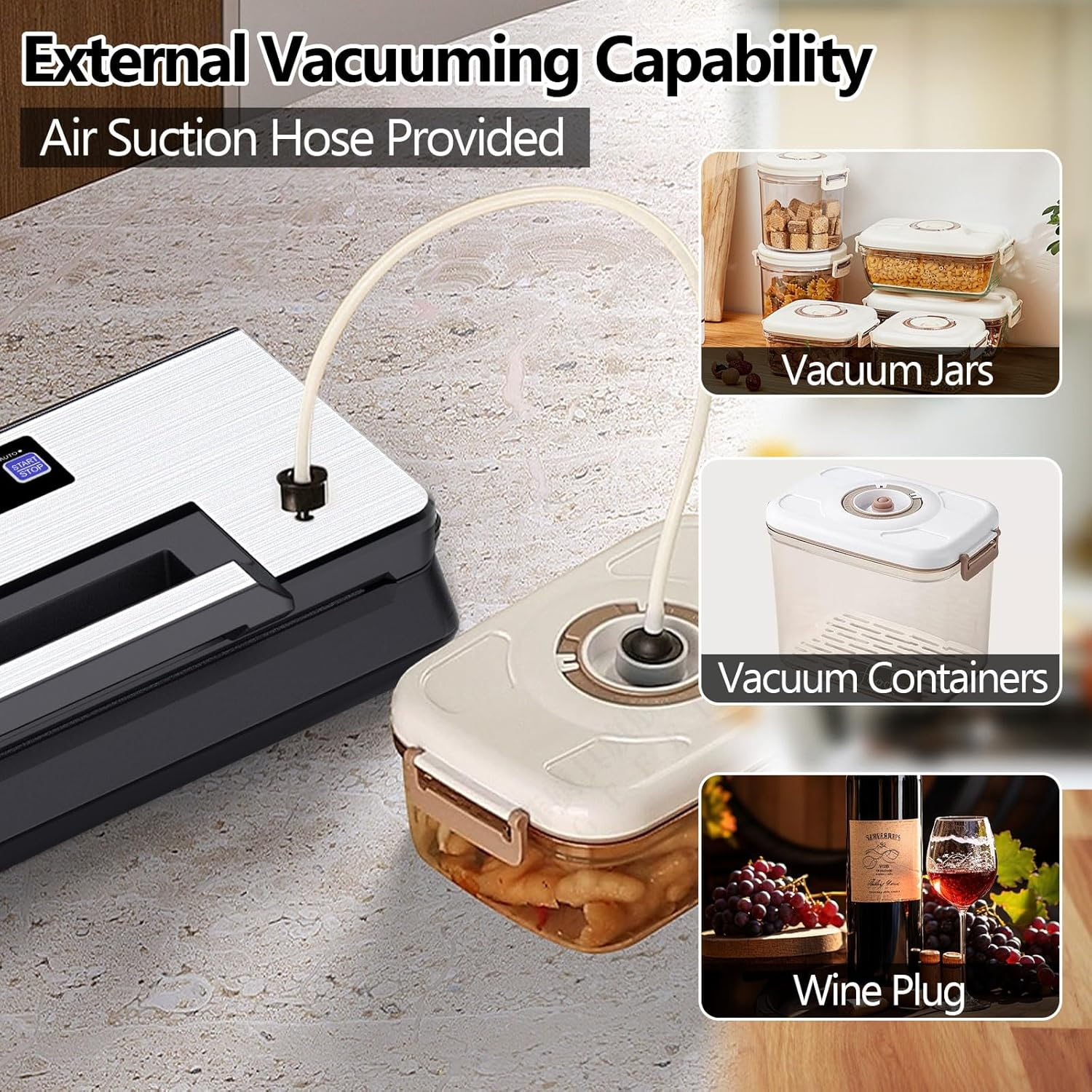 Oolong Food Vacuum Sealer Machine Heavy-Duty Automatic, 100KPA Powerful Suction, Dry Moist Sealing Modes, 300Mm Seal, Built-In Cutter, Bag Storage & Detachable Tray, Starter Kit with Hose, Bags image number 2