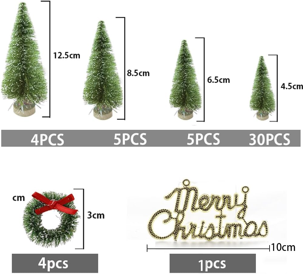 TREETDOBV 49Pcs Mini Pine Trees Artificial Mini Trees with Wood Base Sisal Trees, Bottle Brush Trees Set, Miniature Pine Trees DIY Crafts Sisal Trees for Christmas Table Room Decor(#1) image number 4